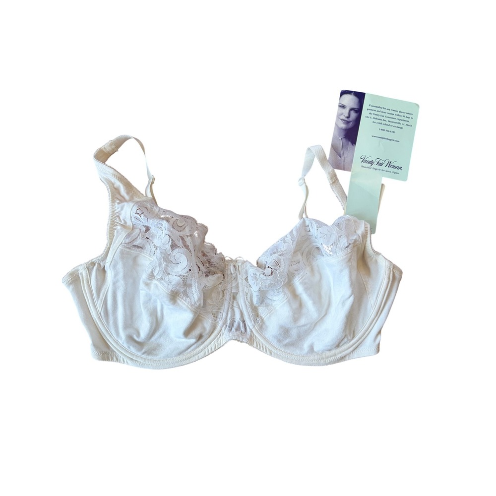 NWT Vanity Fair Woman White Lace Bra 40D 75-665 Underwire Cotton Blend